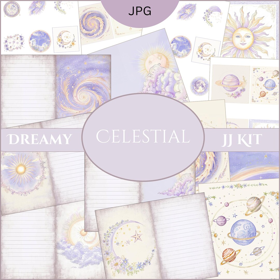 Celestial Dreams Junk Journal Kit, Ethereal Galaxy Lined Journal Pages ...