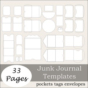 Junk Journal Template Kit - Junk Journal Pockets Tags and Envelope Templates - Digital Printable Blank Templates PDF Download -version 2