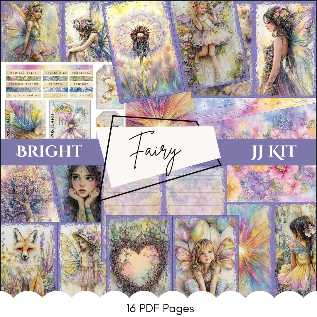 Printable Fairy Junk Journal Kit Bright Fairy Journal Pages Pastel PDF ...