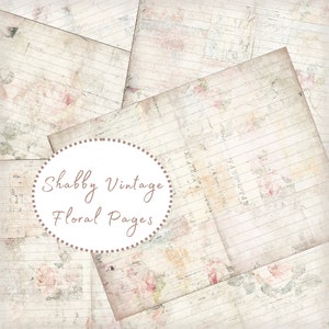 Carta da diario vintage con fodera floreale shabby, pagine da diario vintage con fodera rosa neutro e beige, PDF stampabile digitale da scaricare