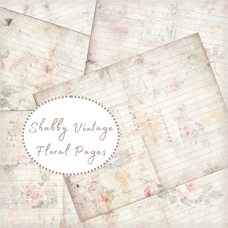 Shabby Vintage Floral Lined Junk Journal Paper, Vintage Neutral Pink ...