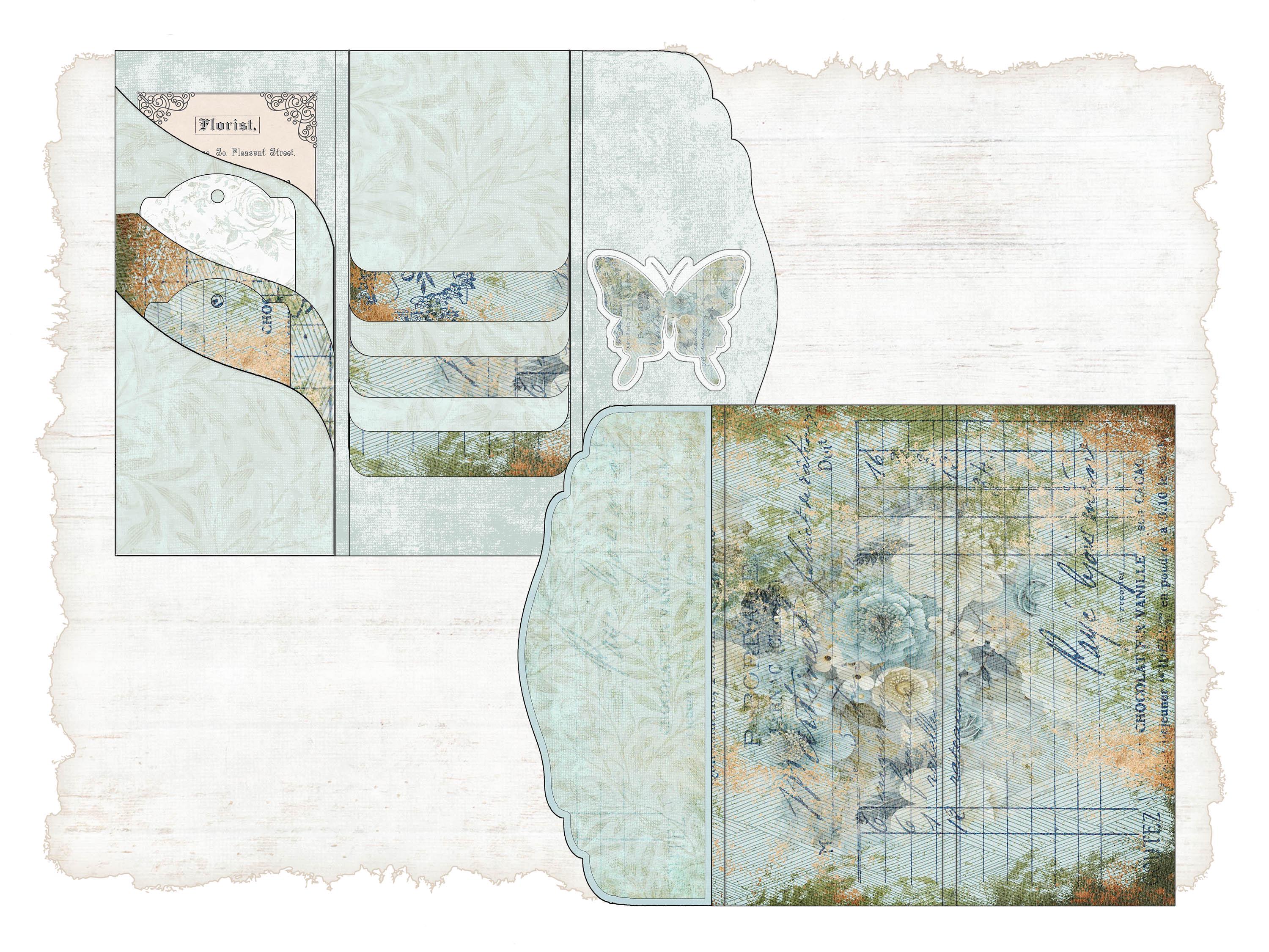 Grungy Blue Folio Junk Journal Kit Industrial Shabby Chic Ephemera ...