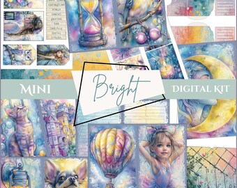 Bright Mini Printable Junk Journal Kit Whimsical Cheerful Spring Boho Journal Pages PDF Download