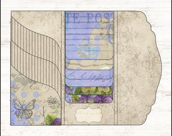 Junk Journal Wodospad Folio Neutral Tall Trifold Shabby Junk Journal Wydrukuj Vintage Wodospad Flip Cyfrowy Szablon PDF Pobierz
