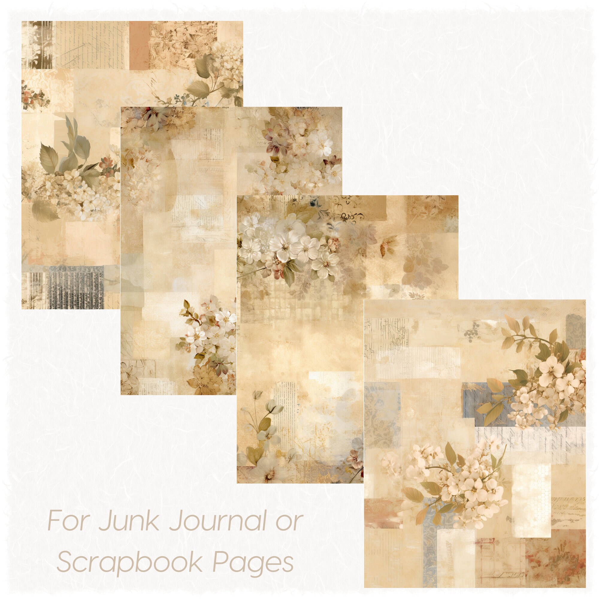 Junk Journal Vintage Gold Flower Scrapbook Digital Yellow Printable ...