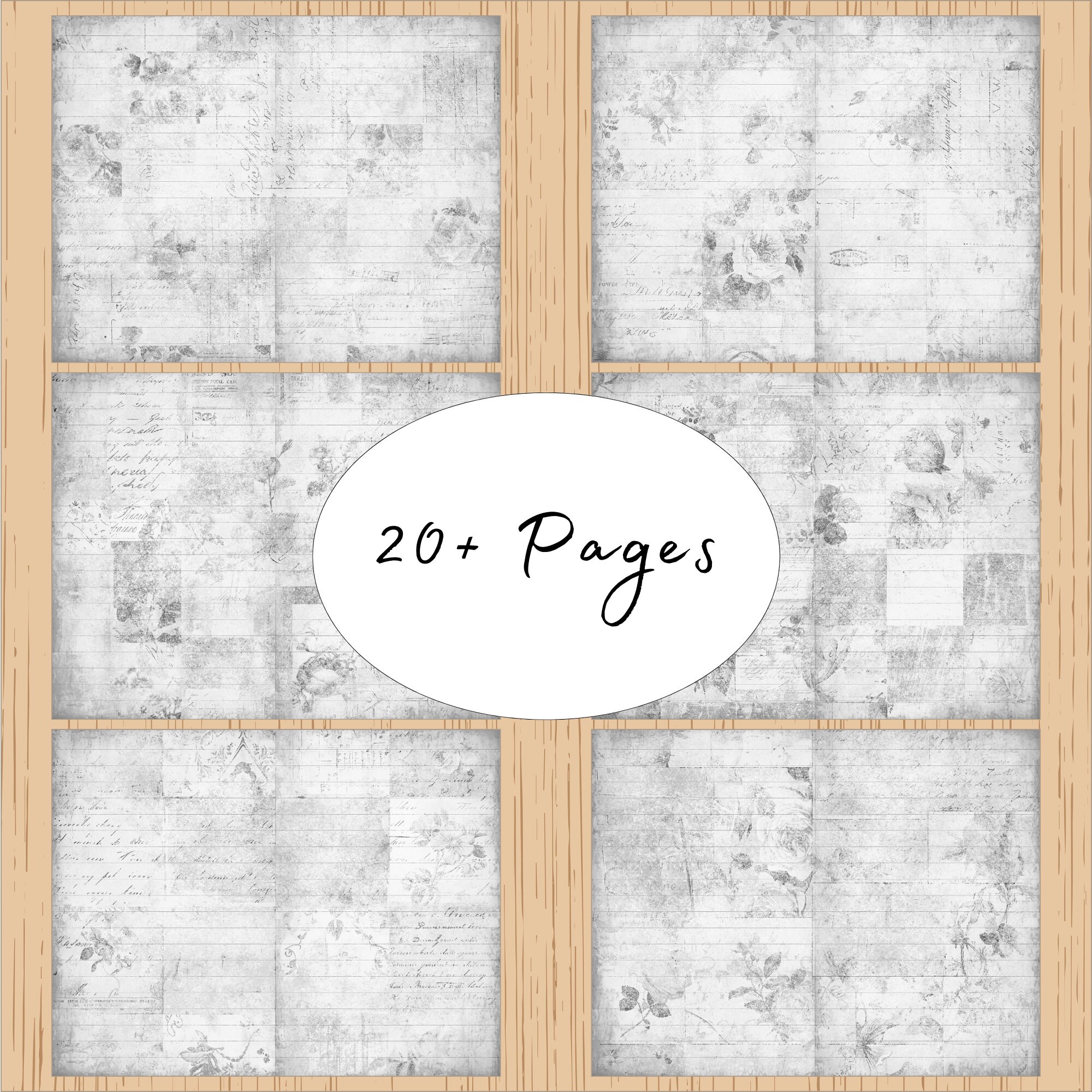 Black & White Junk Journal Paper, Black and White Shabby Chic Junk ...