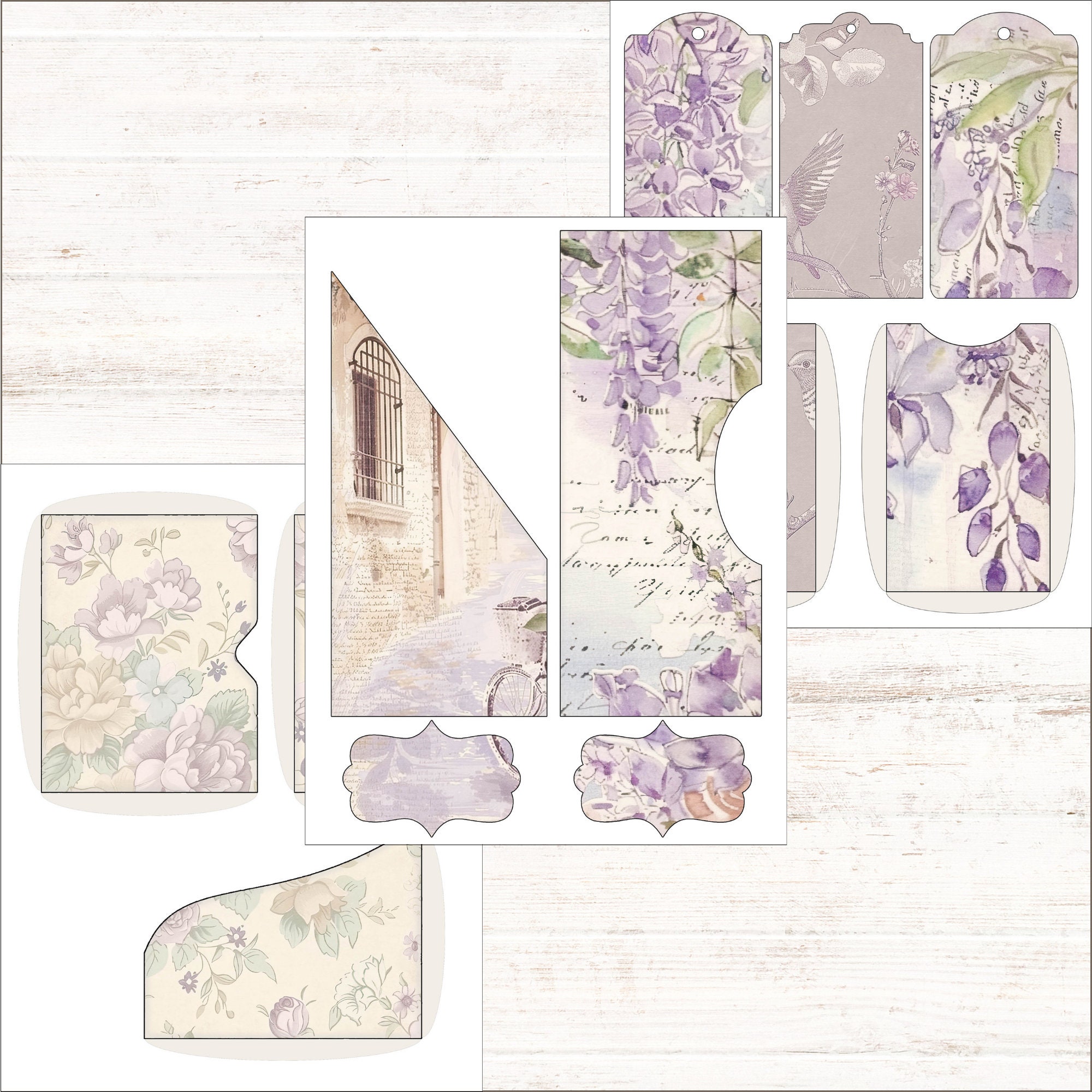 Purple Lavender Junk Journal Embellishment Kit Pockets Envelopes Tags ...