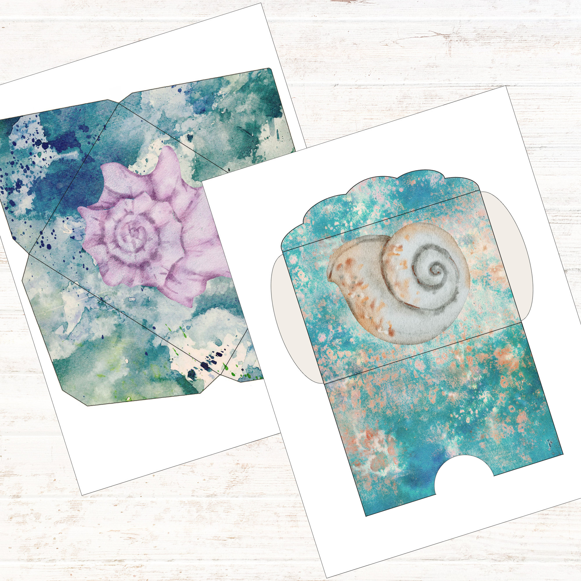 Journal Shell Case Ocean Shell Junk Journal Kit - Watercolor Pockets Tags Envelopes ...