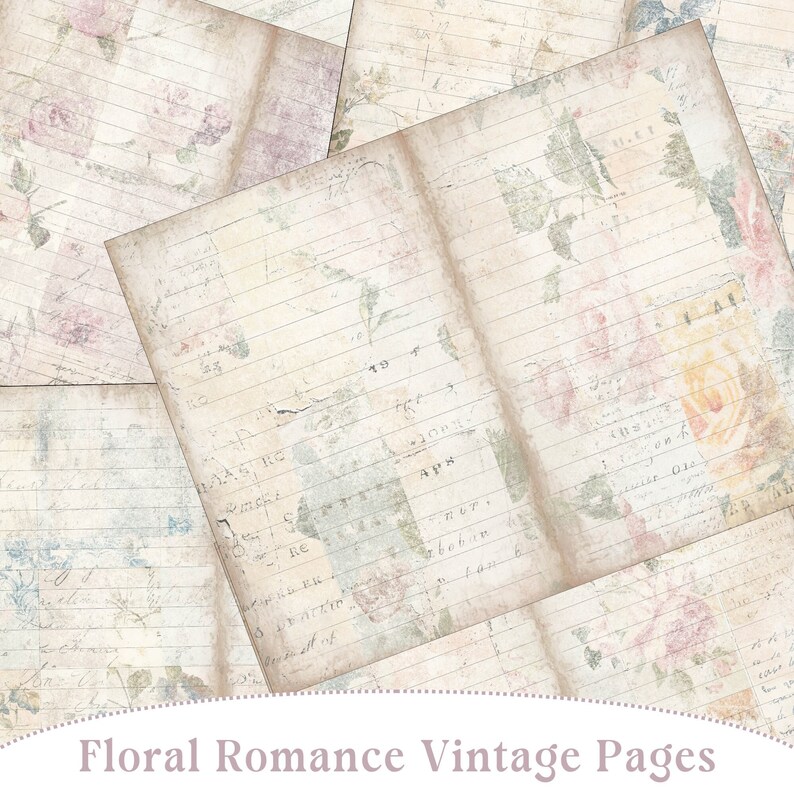 Floral Grunge Lined Junk Journal Paper, Vintage Neutral Scrapbook Lined ...