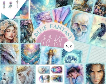 Blue Fantasy Fairytale Printable Junk Journal Kit Digital Journal Pages PDF Download Version 2
