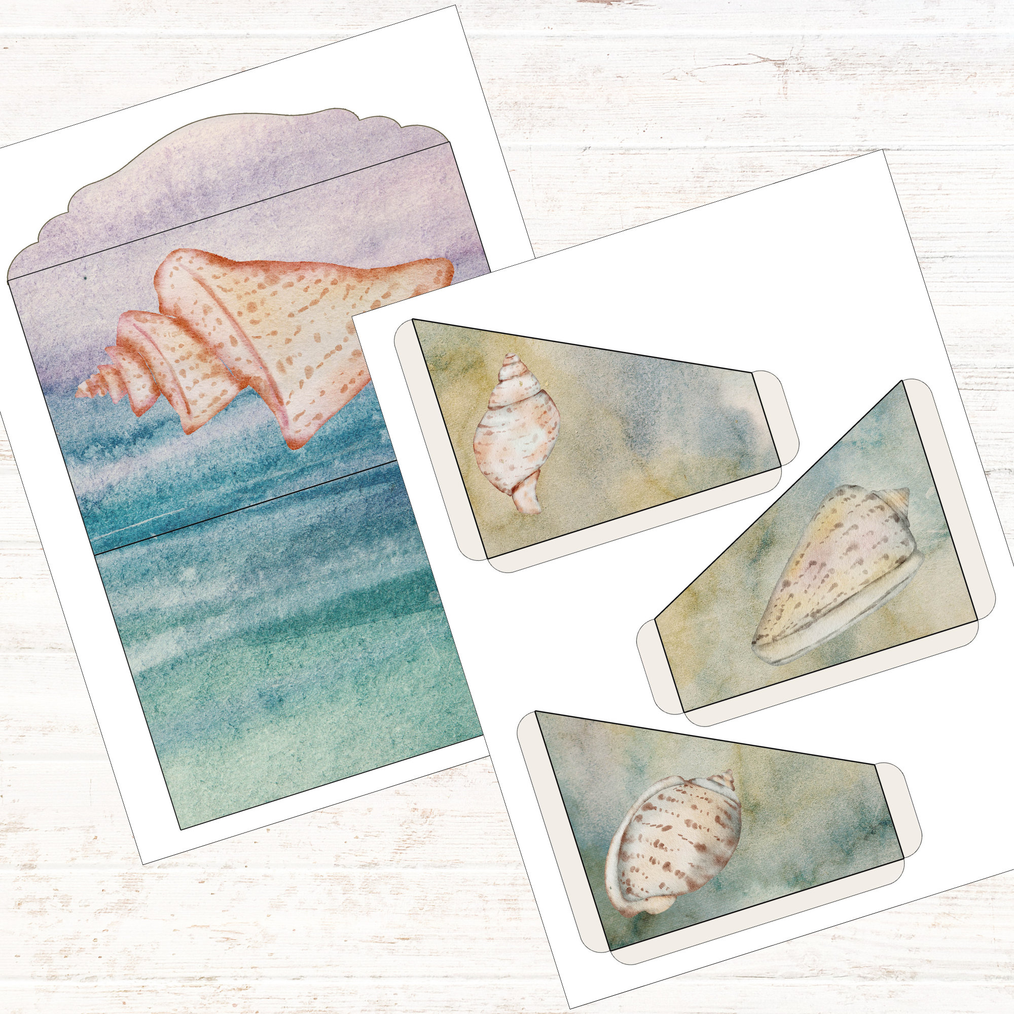 Journal Shell Case Ocean Shell Junk Journal Kit - Watercolor Pockets Tags Envelopes ...