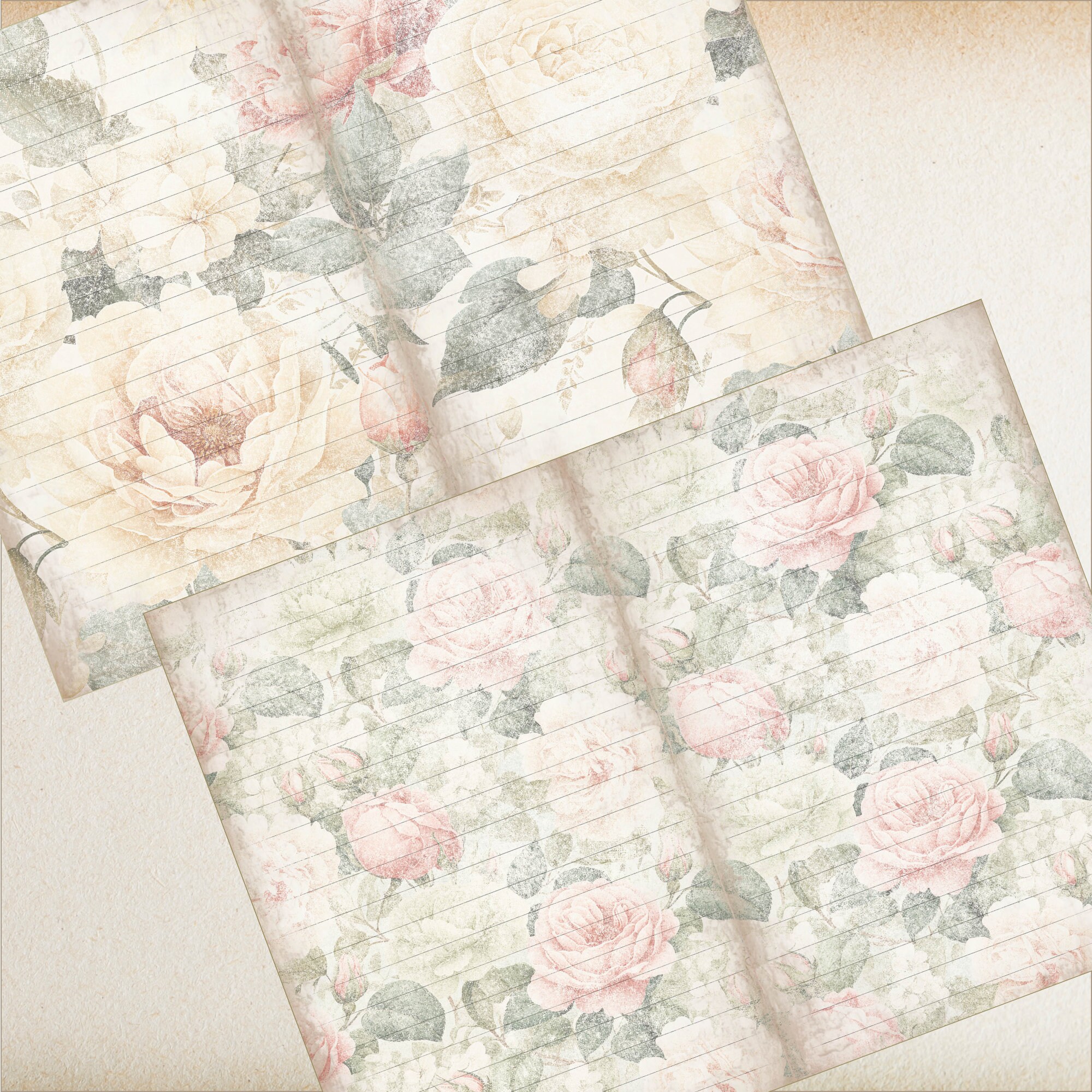 Rose Junk Journal Vintage Lined Paper, Floral Shabby Chic Junk Journal ...