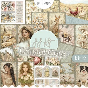 Kit de carnet de voyage CottageCore, 2 pages de journal de campagne imprimables, pré, pages d'arrière-plan numériques PDF de printemps