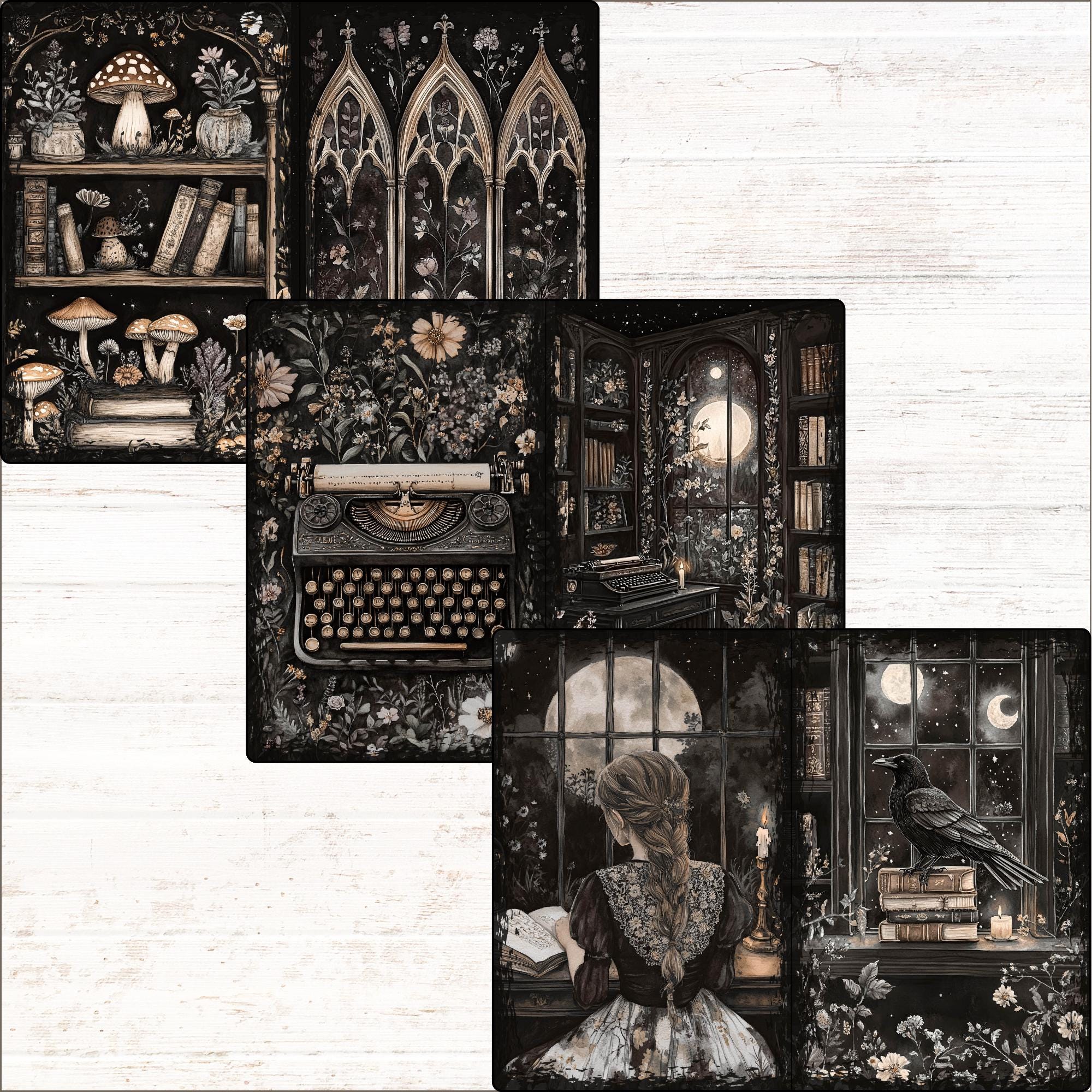 Dark Academia Printable Junk Journal Kit: Midnight Library Gothic ...