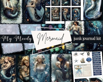 Moody Mermaid Junk Journal Kit Nautical Digital Journal Pages & Printable Ocean Ephemera PDF