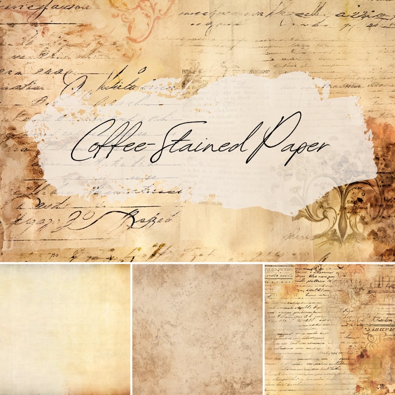 Coffee Dyed Junk Journal Paper Coffee Stained Digital Printable Downloadable PDF image 1