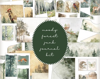 Forest Journal Kit - Woods Papers Pockets Tags Envelopes - Nature Woodland Printable Digital PDF Download