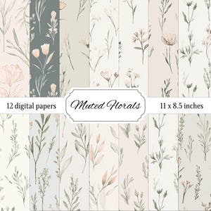 neutral floral digital paper muted flower boho pattern botanical wildflower jpg pdf background