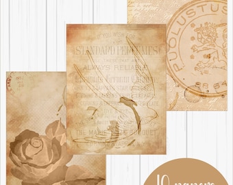 Papel de diario basura teñido de café Páginas manchadas de café Imprimible digitalmente Descargable PDF