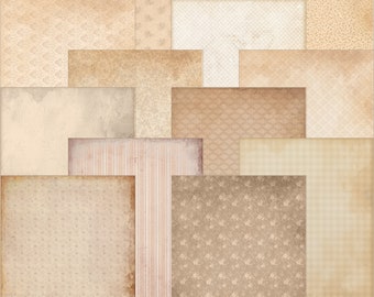 Shabby Vintage Junk Journal Background Papers Antique Old Scrapbook Pages Distressed Brown Patterns Old Wallpaper Grungy Neutral PDF