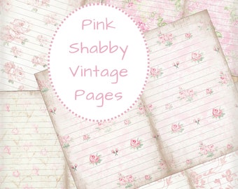 Junk Journal Pink Lined Paper, Pink Shabby Chic Junk Journal Pages, Shabby Chic Lined Journal Signature Pager, Digital Printable PDF