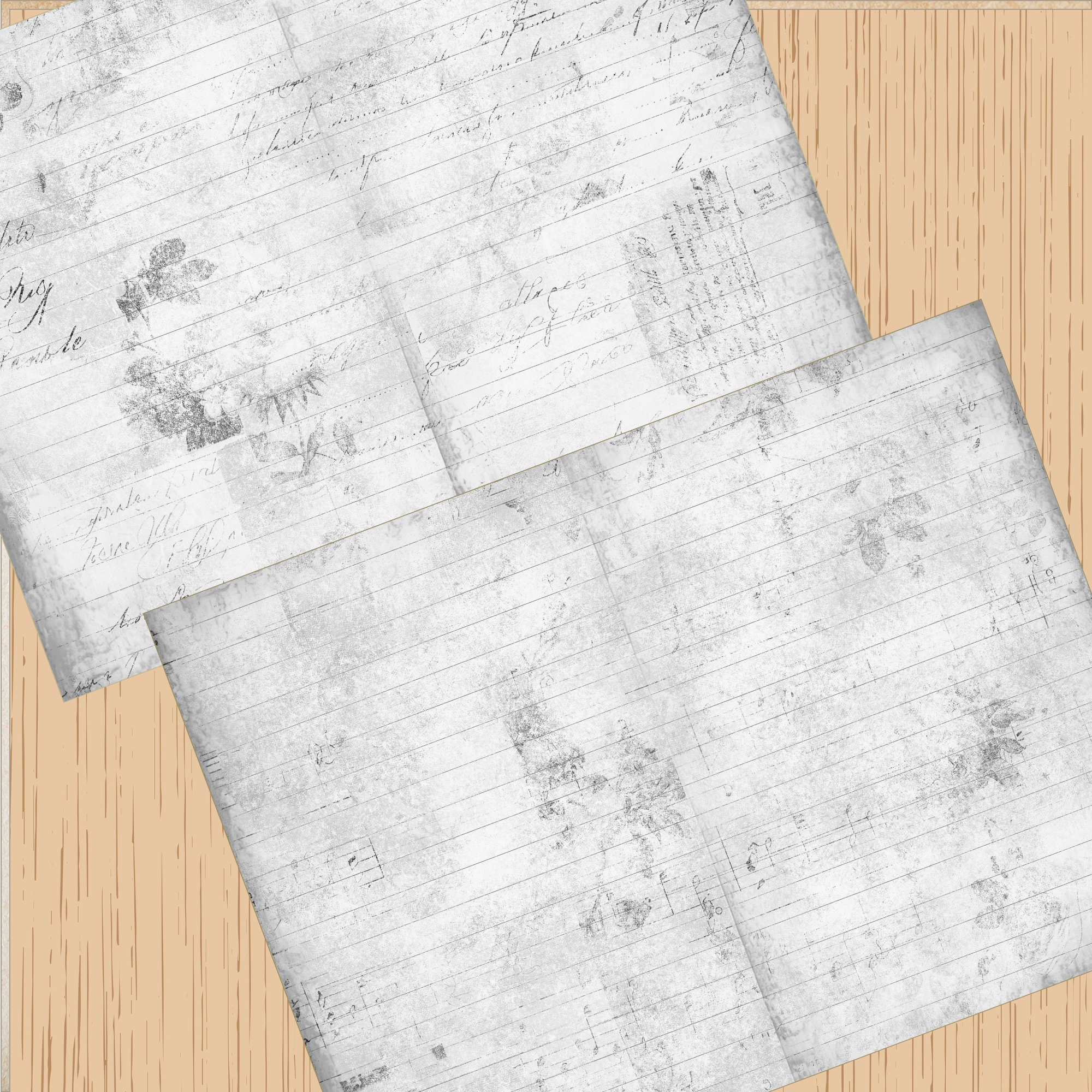 Black & White Junk Journal Paper, Black and White Shabby Chic Junk ...