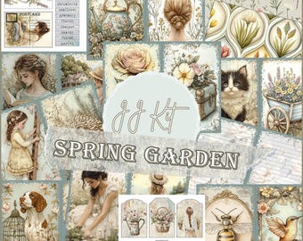 Spring Garden Junk Journal Kit Printable Gardencore Countryside Journal Pages CottageCore Meadow Digital Background Pages Spring PDF