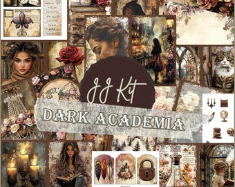 Dark Academia Printable Junk Journal Kit Digital Gothic Library Journal Pages PDF Download