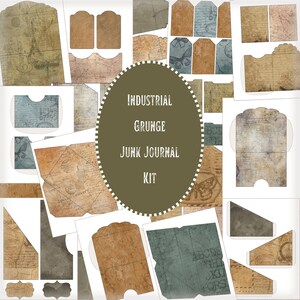 Industrial Grunge Junk Journal Kit Steampunk Pockets Tags Envelopes Bundle - Grungy Basic Neutral Printable Digital PDF Download