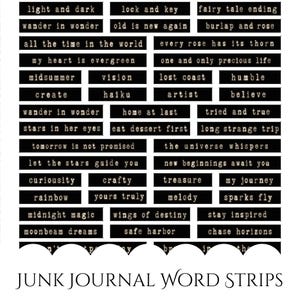 Texte blanc pour journal indésirable, bandes de mots, étiquettes de sentiments de mots, citations de texte positives inspirantes, dictons imprimables en téléchargement PDF