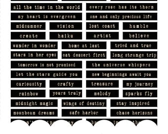 White Text Junk Journal Word Strips Word Sentiments Labels Inspirational Positive Text Quotes Sayings Printable PDF Download