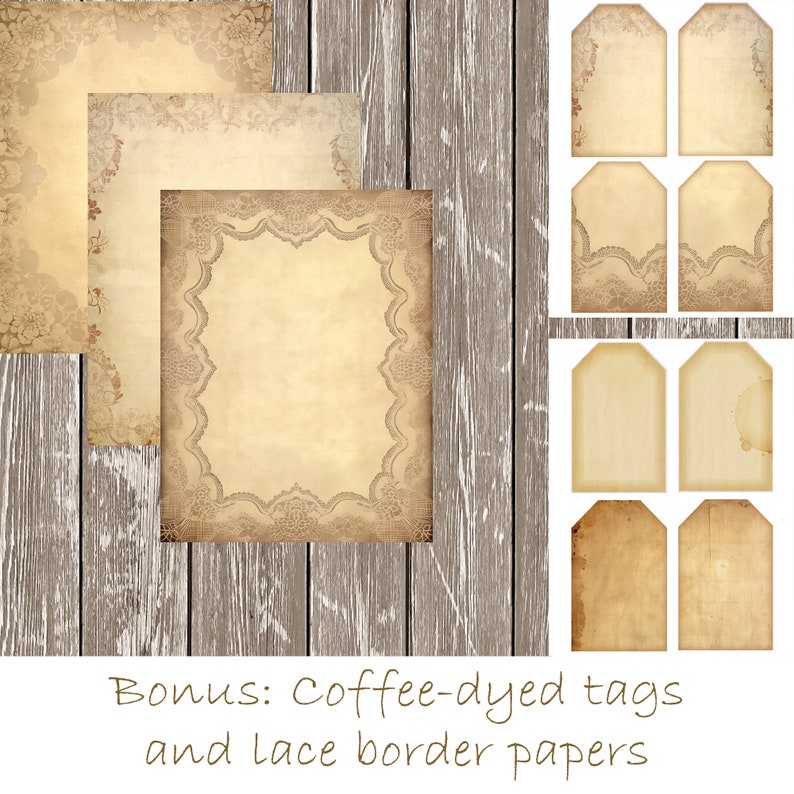 Coffee Dyed Junk Journal Paper Coffee Stained Digital Printable Downloadable PDF image 5