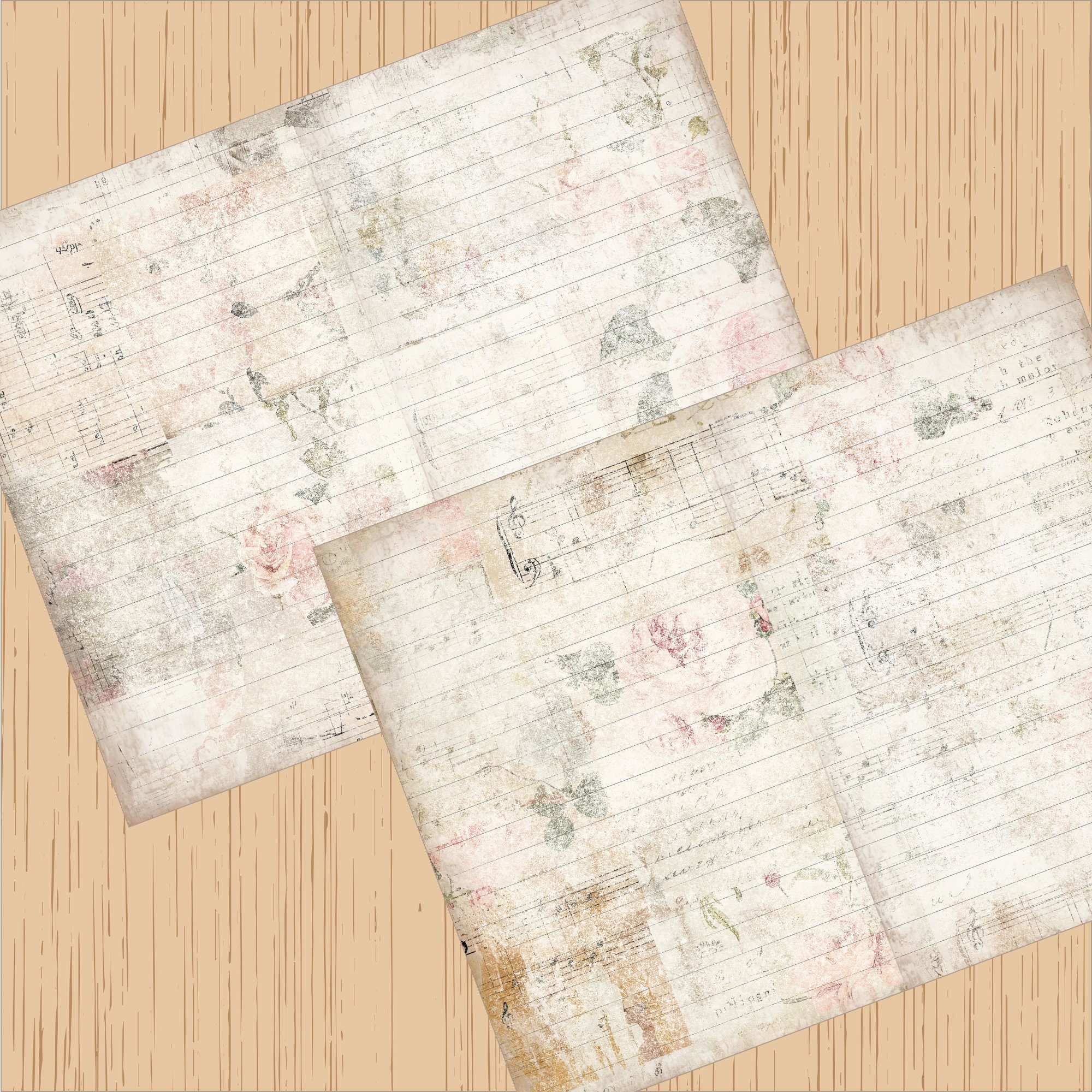 Shabby Vintage Floral Lined Junk Journal Paper, Vintage Neutral Pink ...