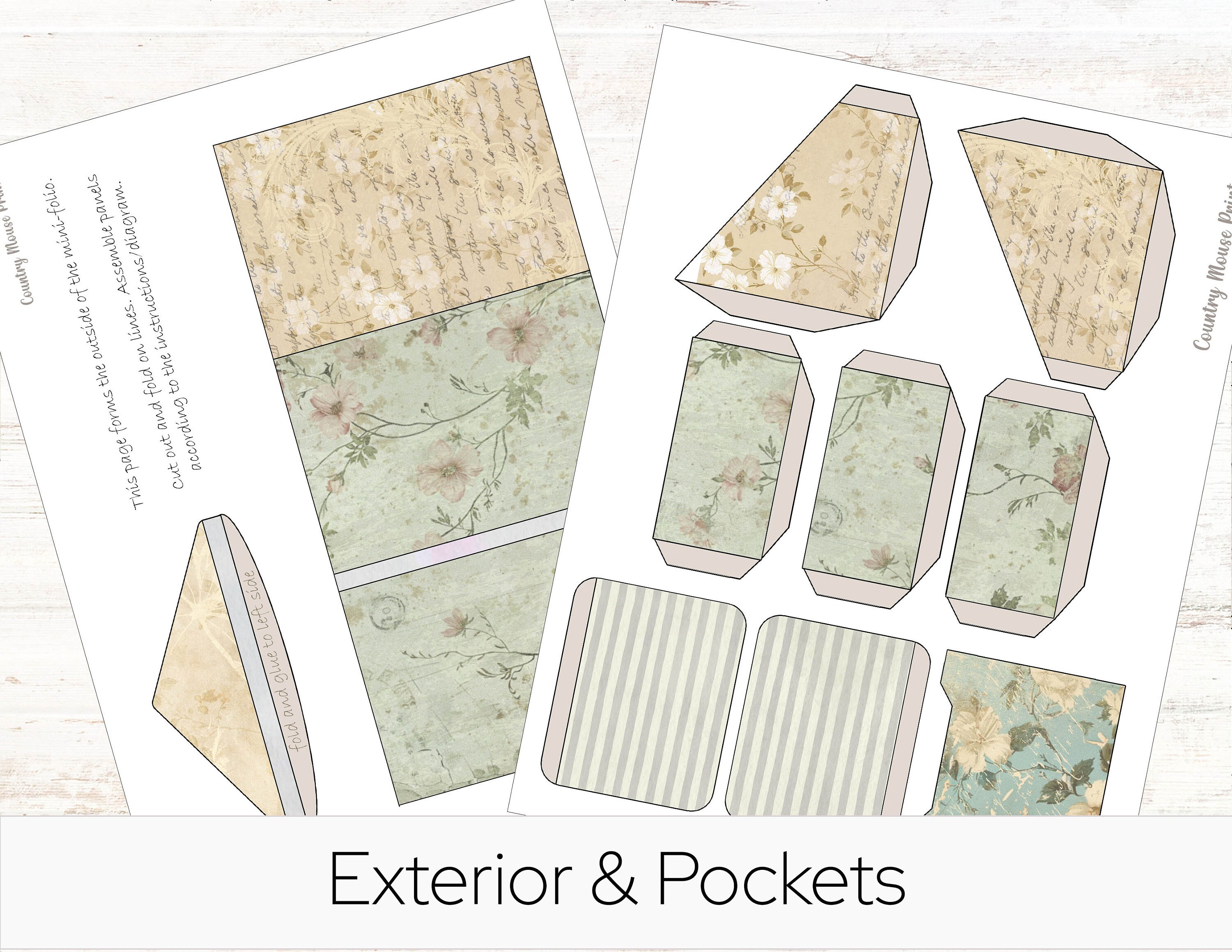 Green & Beige Mini Folio - Printable Junk Journal Kit - Shabby Chic ...