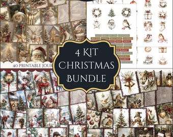 Christmas Digital Junk Journal Kit Christmas Bundle Printable PDF Journal Pages & Digital Winter Fussy Cuts
