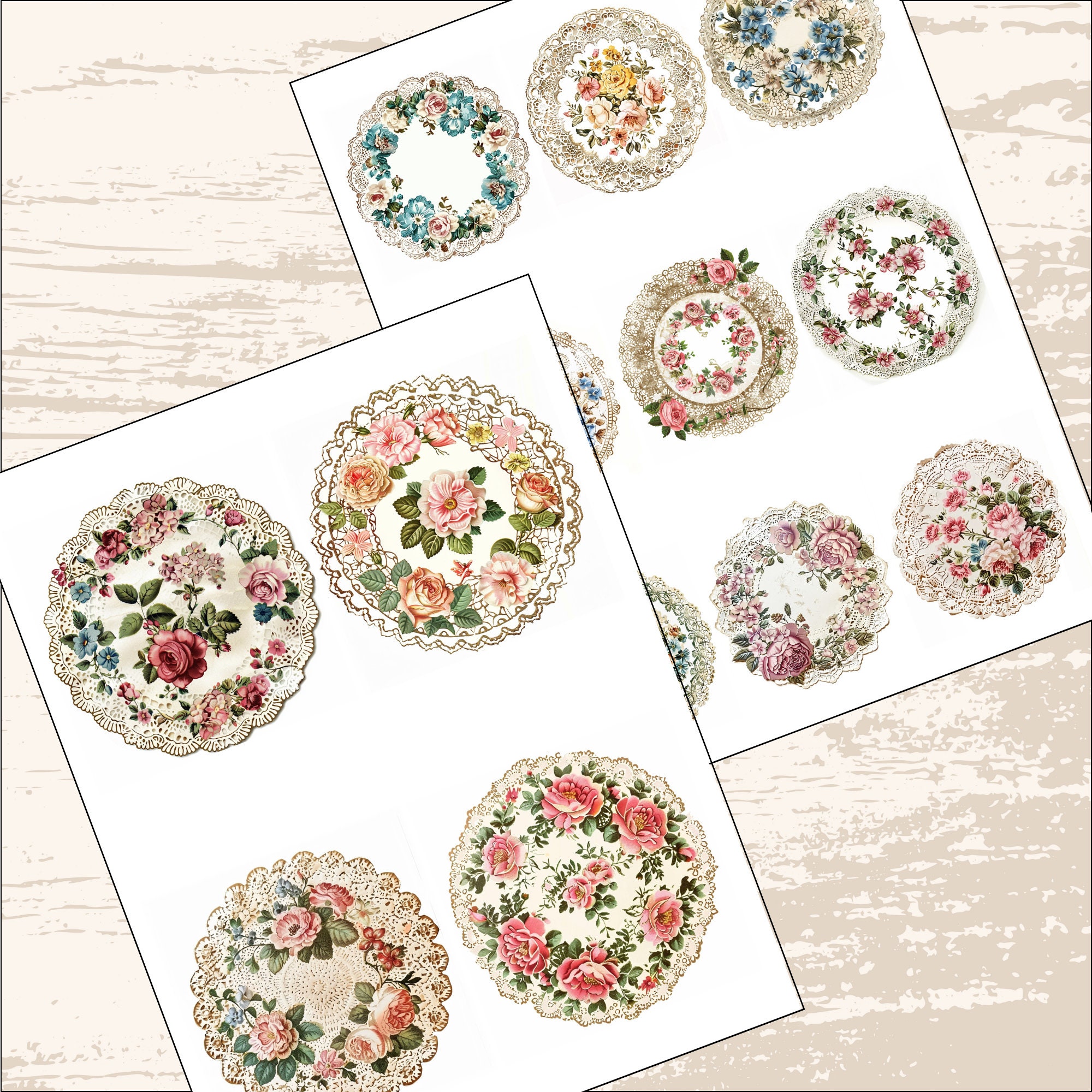 Doily Junk Journal Ephemera Kit Vintage Lace and Floral Doily Clip Art ...