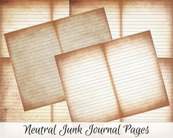 Linjerade skräpjournalsidor - Neutrala vintage grunge åldrade antika papper - PDF-nedladdning Utskrivbar sida Digital signaturpapper