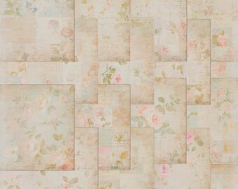 Neutral Floral Junk Journal Paper, Shabby Pretty Floral Junk Journal Pages, Background Backing Paper Digital Printable PDF Download