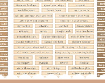 Neutral Junk Journal Word Strips Typewriter Font Quotes Sentiments Word Labels Text Sayings Printable PDF Download