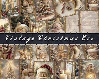 Vintage Christmas Eve Printable Junk Journal Kit: Neutral Winter Holiday Beige Nature Digital Download PDF Journal Kit