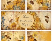 Junk Journal Bee Lined Paper Vintage Bee Signature Pages - Antique Lined Notebook Papers - Printable PDF Download