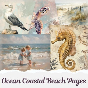 Carta da diario Ocean Junk, pagine di diario Beach Junk, sfondo marino, PDF digitale stampabile da scaricare