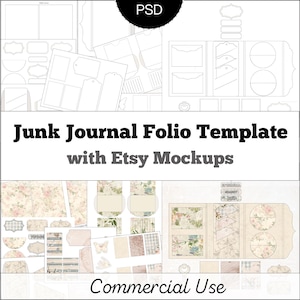 Junk Journal PSD Template & Mockup mit Kreis und Schlitztaschen für kommerzielle Nutzung Photoshop-Vorlagen für Etsy-Verkäufer