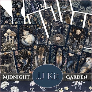 Midnight Garden Junk Journal Kit Printable Dark Floral Digital Papers Download Night Forest Magical Ephemera PDF