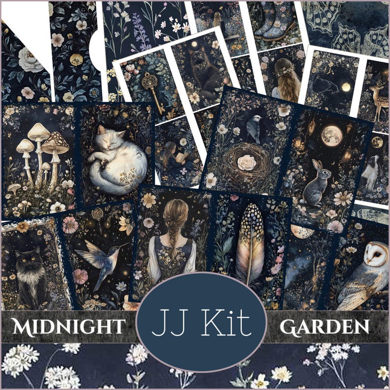 Midnight Garden Junk Journal Kit Printable Dark Floral Digital Papers ...