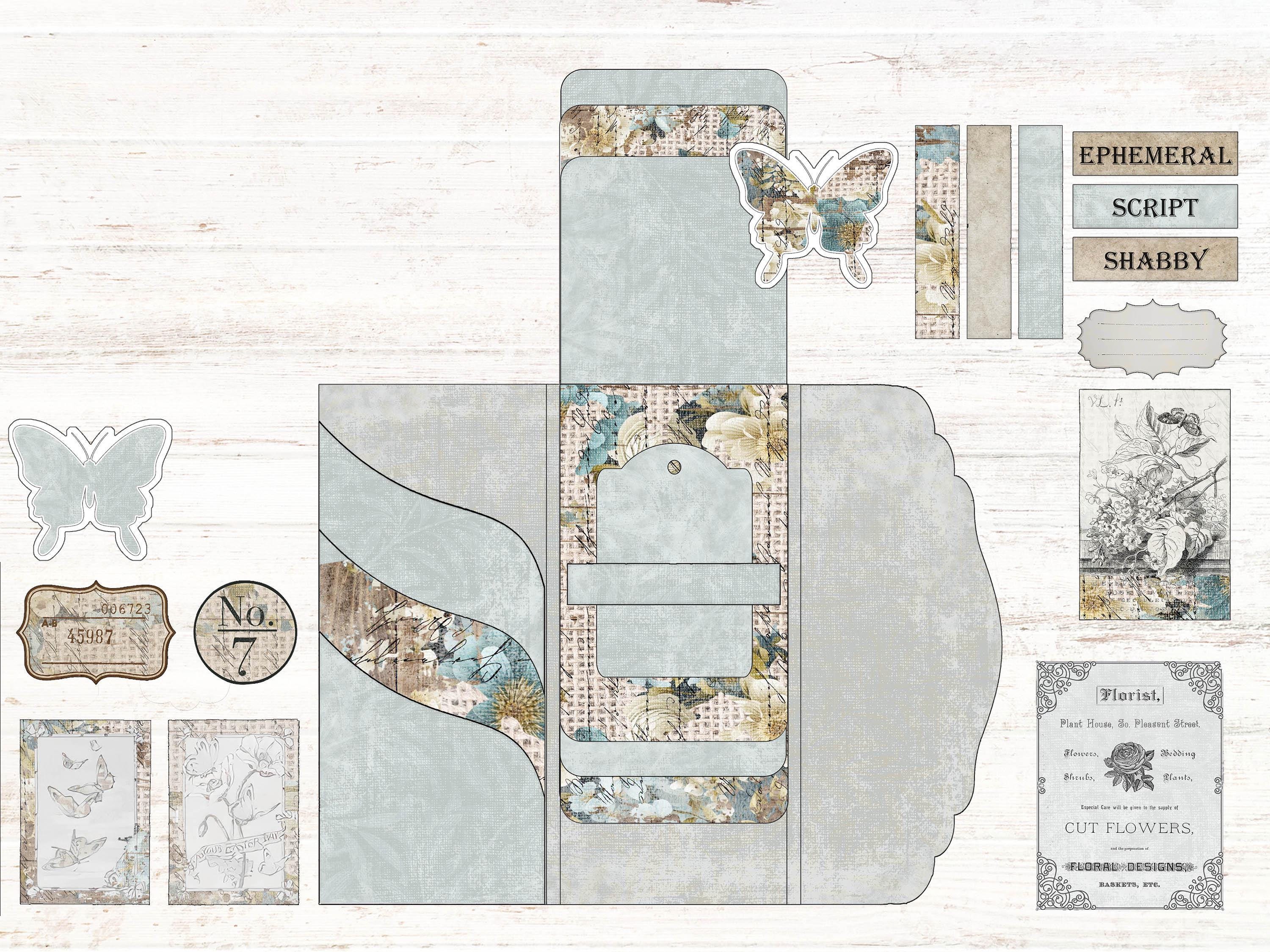 Shabby Chic Trifold Tall Folio Vintage Junk Journal Kit Waterfall Tab ...