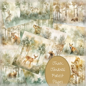 Papier de fond pour le journal Forest Junk, pages de journal Woodland Junk, pages verticales et horizontales Woods, téléchargement numérique PDF imprimable