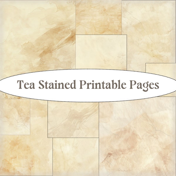 Tea Stained Junk Journal Paper, Tea Dyed Junk Journal Pages, Tea Background Digital Printable PDF Download