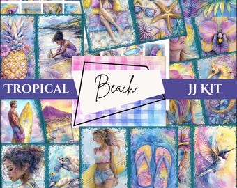 Tropical Beach Junk Journal Kit Hawaii Ocean Journal Pages Pastel PDF Digital Download