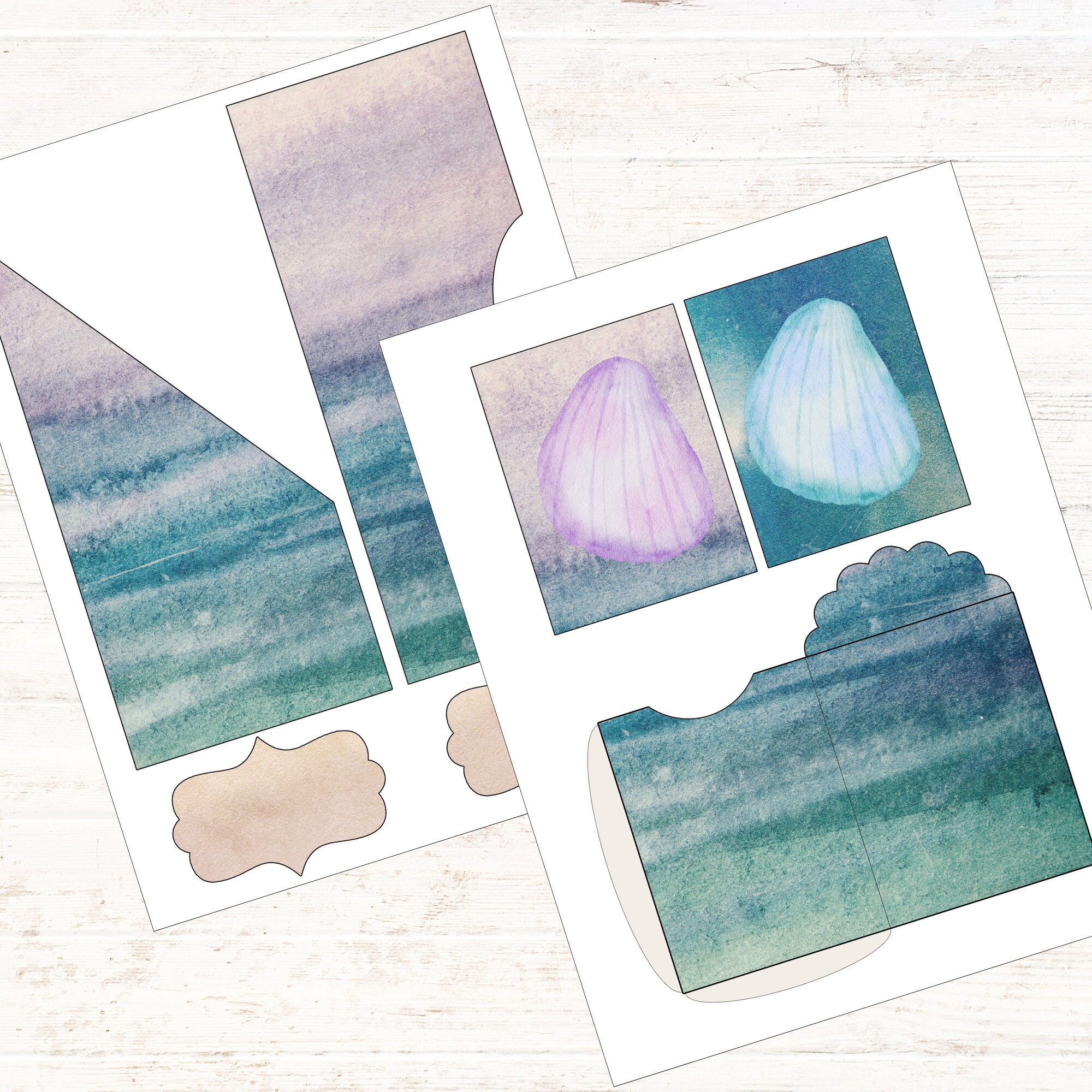 Journal Shell Case Ocean Shell Junk Journal Kit - Watercolor Pockets Tags Envelopes ...
